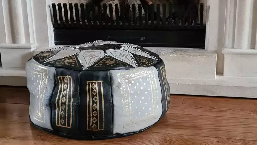 Marokkaanse poef leer handgemaakt ongevuld Ø45cm