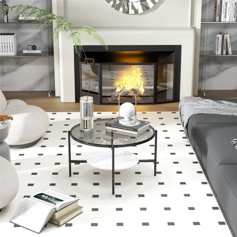 MartiCo Salontafel Rond Salontafel met opbergruimte Gehard Glas 2-Laags 80x80x47.5cm