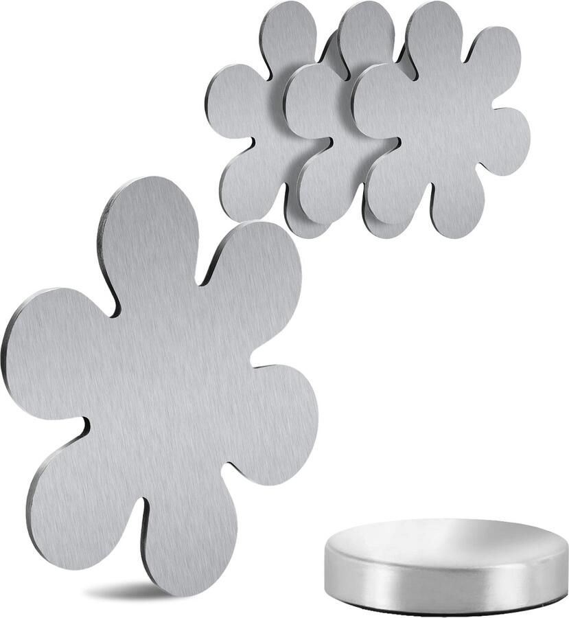 Marzoon 4 magnetische tafelkleedgewichten van roestvrij staal tafelkleedhouder met magneet zilver (bloem) praktische tafelkleedgewichten voor tuin en binnengebruik