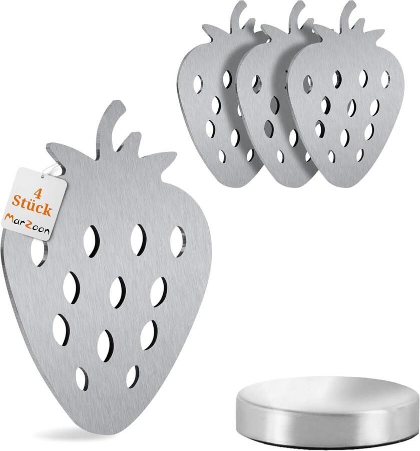 Marzoon 4 Magnetische Tafelkleedgewichten van Roestvrij Staal Tafelkleedhouder met Magneet Zilver (Aardbei) Praktische Tafelkleedgewichten voor Tuin & Binnengebruik