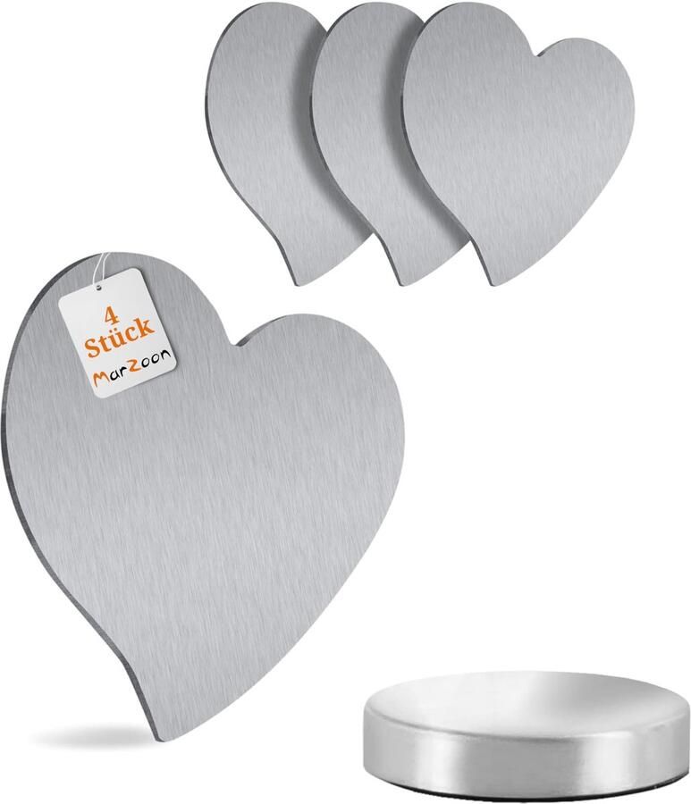 Marzoon 4 Magnetische Tafelkleedgewichten van Roestvrij Staal Tafelkleedhouder met Magneet Zilver (Hart) Praktische Tafelkleedgewichten voor Tuin & Binnengebruik
