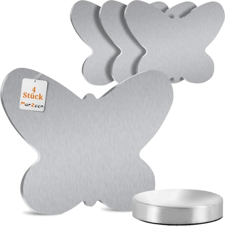 Marzoon 4 Magnetische Tafelkleedgewichten van Roestvrij Staal Tafelkleedhouder met Magneet Zilver (Vlinder) Praktische Tafelkleedgewichten voor Tuin & Binnengebruik