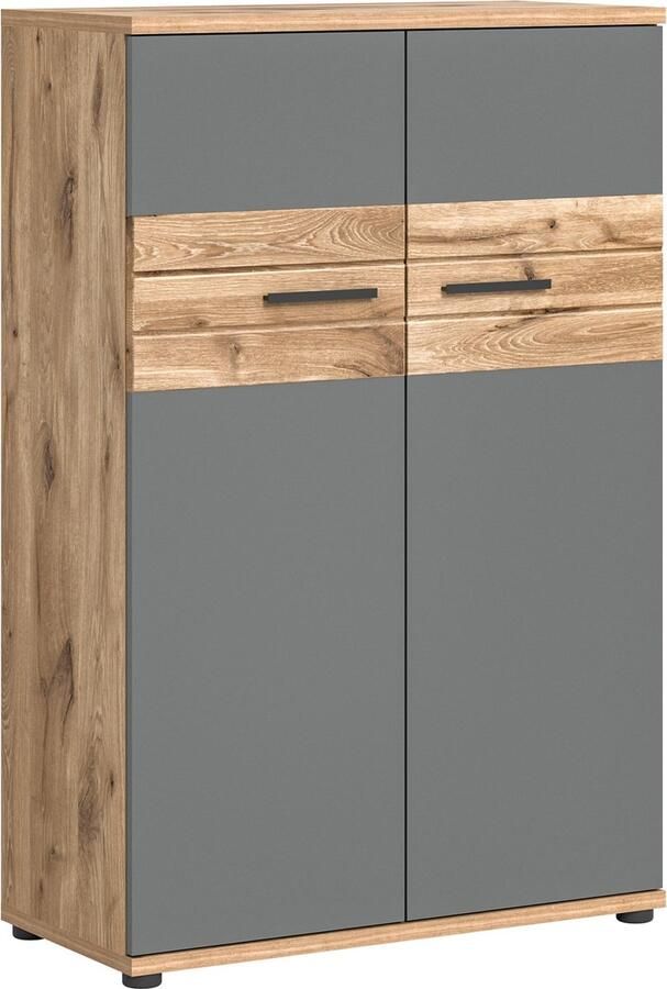 Rootz Living Rootz Mason Kantoorkast Thuiskantoormeubilair Opbergkast Tijdloos design 80cm x 122cm x 37cm Nox Oak Nb. Afzettingen Basaltgrijs Nb