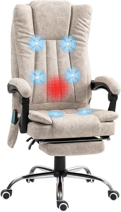 Corenia Massage Gaming Stoel Bureaustoel Swivel Stoel met 6-puntsmassage Voetsteun Hoofdsteun Verstelbare Rugleuning Ergonomische Draaibare 62 x 67 x 113-120 cm Cream