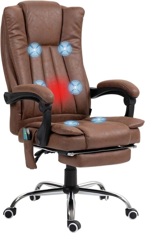 Massagestoel Ergonomische Bureaustoel Gaming Stoel Kantoorstoel Stoelen met Verstelbare Rugleuning en Verwarming 6 Massagepunten 360° Draaibaar Verstelbare Voetsteun Bruin
