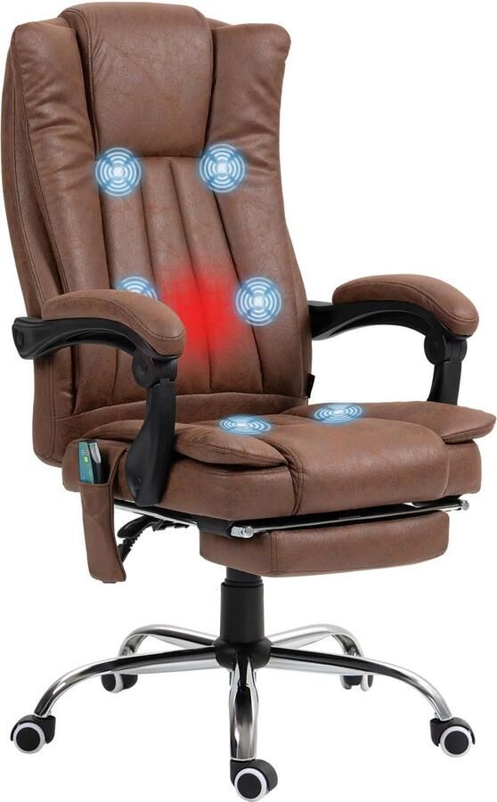 Vinsetto bureau stoel met massage Bureaustoel Stoel Polyester Ergonomische bureaustoel Bruin 6 Punten