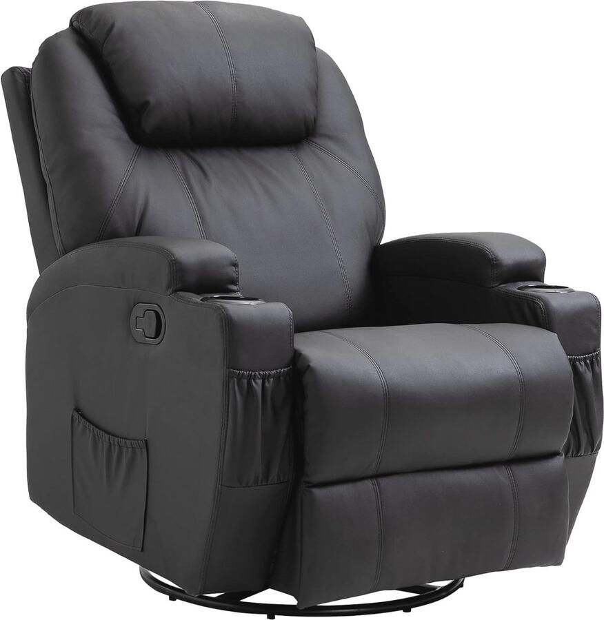 Massagestoel met Ligfunctie en 5 Massagestanden Comfortabele Relaxstoel in Zwart PU-Leer