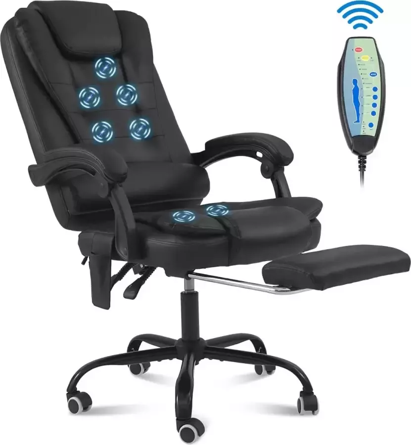 Massagestoel met voetenbankje Ergonomische Bureaustoel 135° Zwart