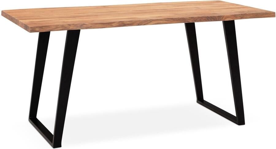 Rootz Living Rootz massief acaciahouten eettafel keukentafel rechthoekige tafel natuurlijke houtnerf uniek boomrandontwerp U-vormige metalen poten 140 cm x 80 cm x 76 cm