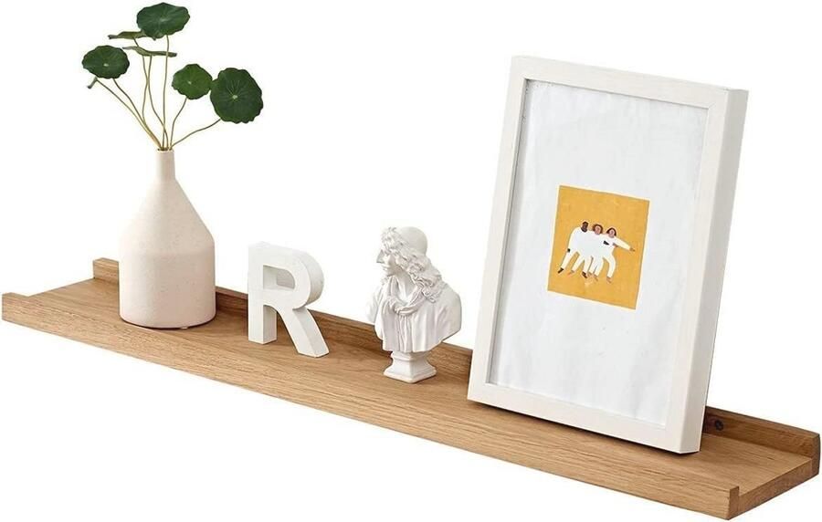 Massief Eiken Fotolijst 40 cm Zwevend Wandrek voor Woonkamer Slaapkamer en Kantoor