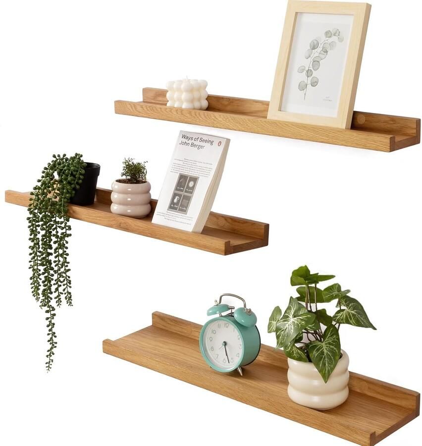 Massief eiken fotorek Stevige wandplank 1 stuk Natuurlijk eikenhout