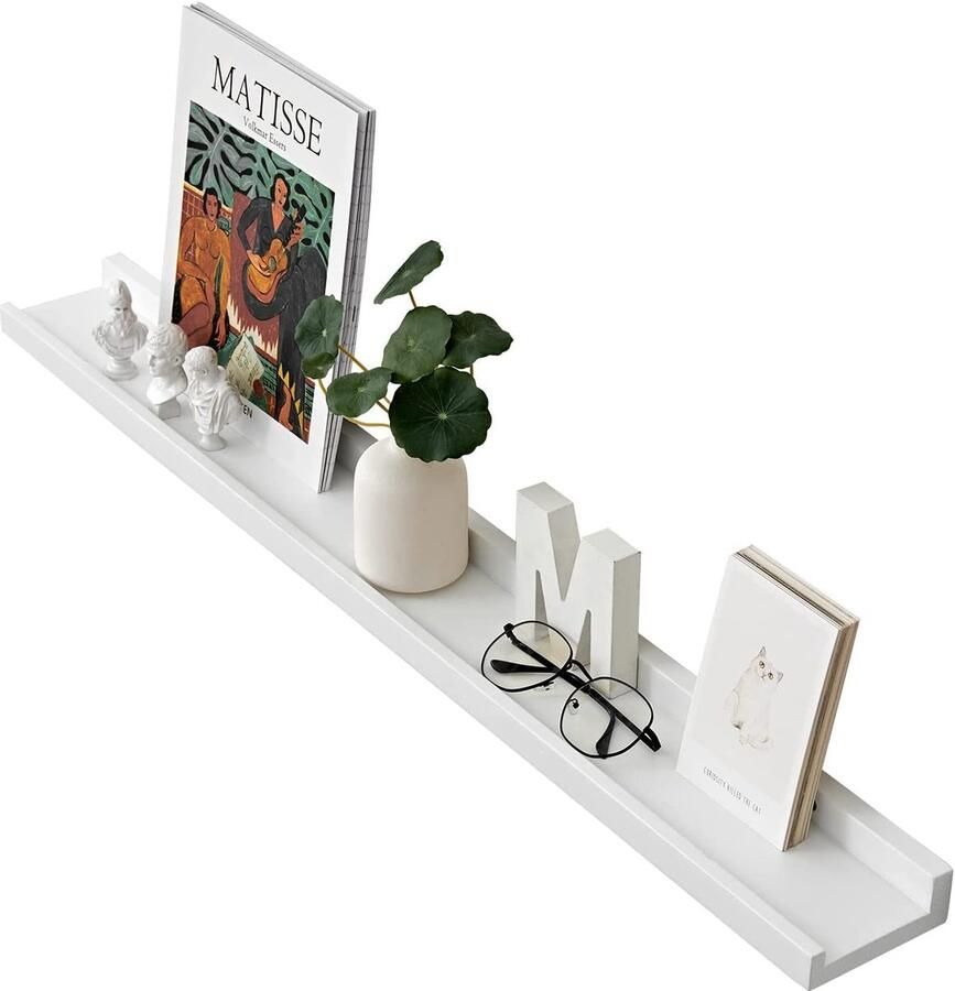 Gieanoo Wandplank Wit 90CM Fotolijst Wit Massief Eiken Plank Wit Zwevende Plank voor Fotolijsten en Decoraties voor Slaapkamer Keuken Studeerkamer