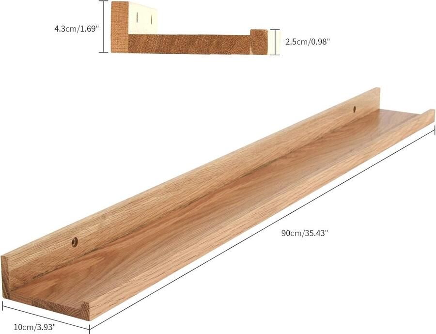 Massief eiken hout drijvende plank muur creatieve U-vormige plank Display rekken voor woonkamer kantoor slaapkamer badkamer keuken 90cm houtkleur RF-GB545