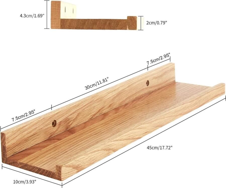 Massief eiken hout drijvende plank muur creatieve U-vormige plank display rekken voor woonkamer kantoor slaapkamer badkamer keuken houtkleur RF-GB601