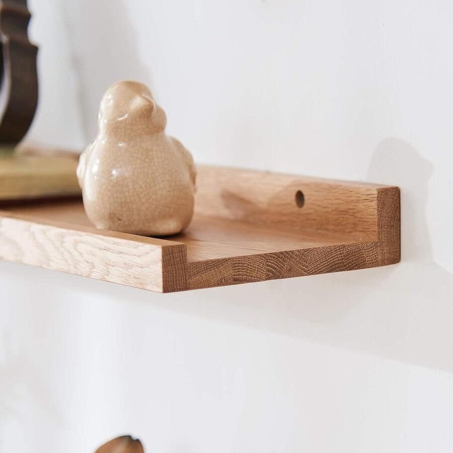 Massief eiken houten drijvende plank U-vormig Display rekken voor woonkamer 90cm lang houtkleur