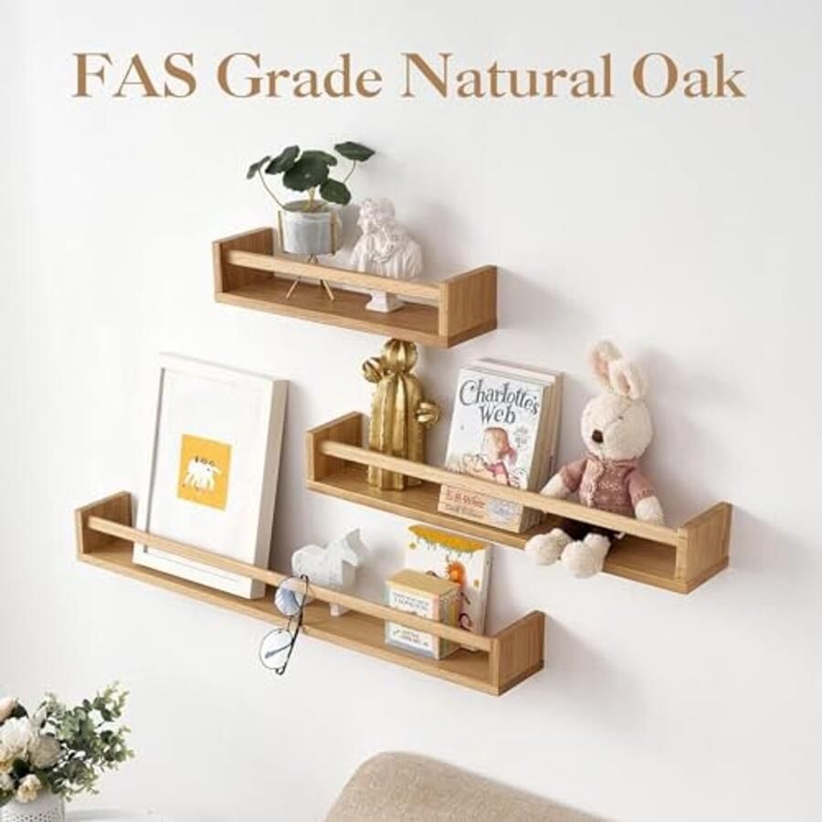 Massief Eikenhout Wandrek voor Kinderkamer Zwevende Boekenplank 60 x 10 cm voor Kinderkamer Woonkamer Badkamer Slaapkamer