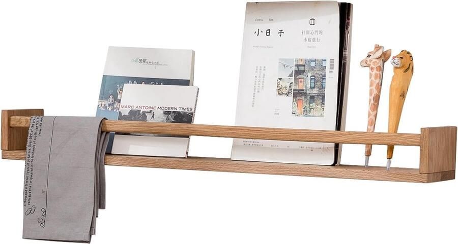 Massief Eikenhout Wandrek voor Kinderkamer Zwevende Boekenplank 60 x 10 cm voor Kinderkamer Woonkamer Badkamer Slaapkamer - Foto 2