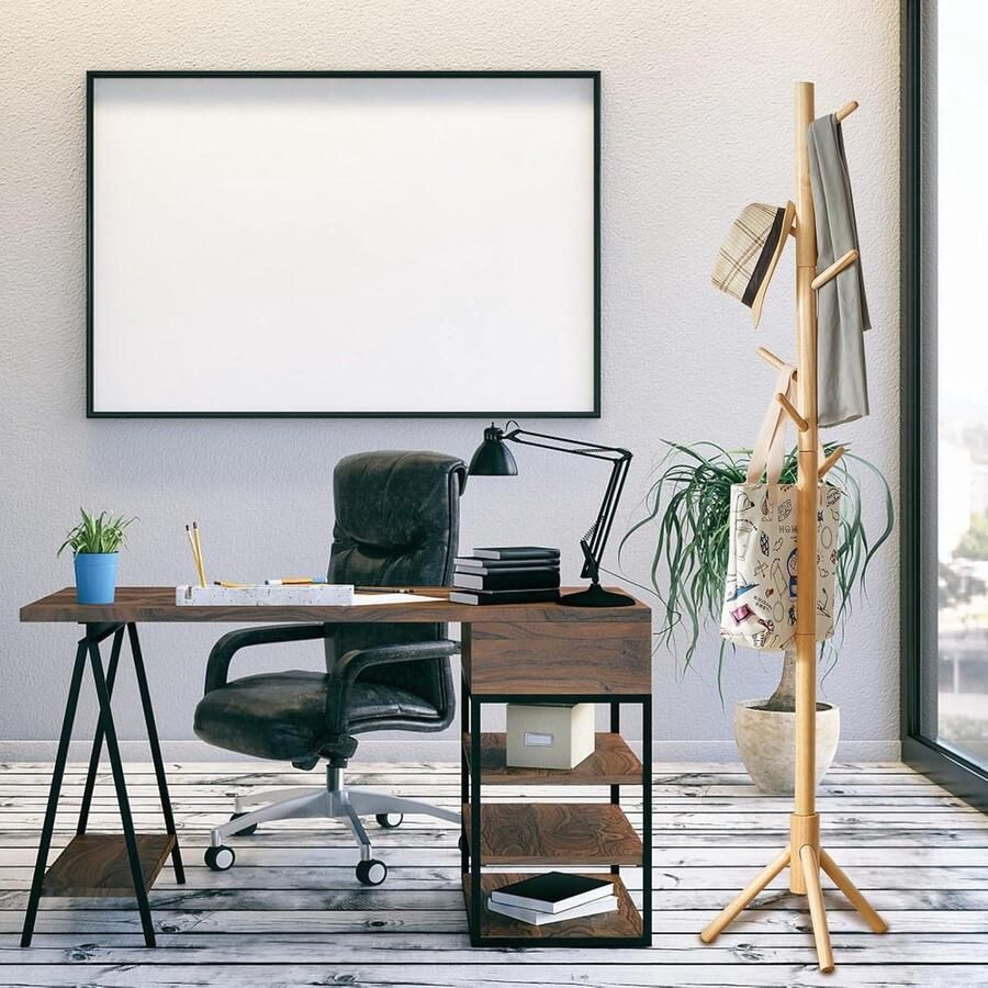 Massief houten boomvormige kapstok met 8 kledinghaken jassen hoeden opbergstandaard kleur hout