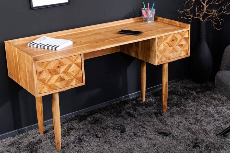 Massief houten bureau ALPINE 132 cm natuurlijke acaciahoning afwerking met opberglades