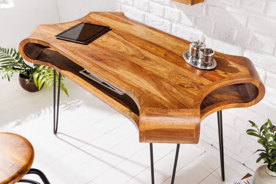 Massief houten bureau ORGANIC LIVING 120 cm Sheesham consoletafel met opbergruimte