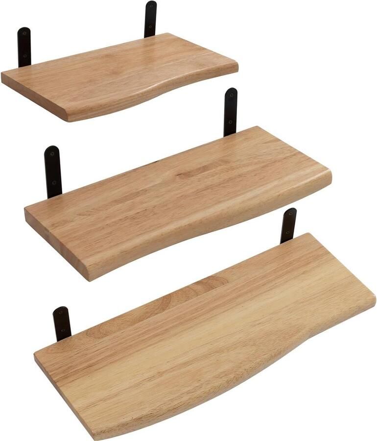 Massief Houten Drijvende Wandplanken Set Rustieke Eiken Boekplanken voor Slaapkamer Bijkeuken 30cm 36cm 42cm Inclusief Zwarte L Beugels