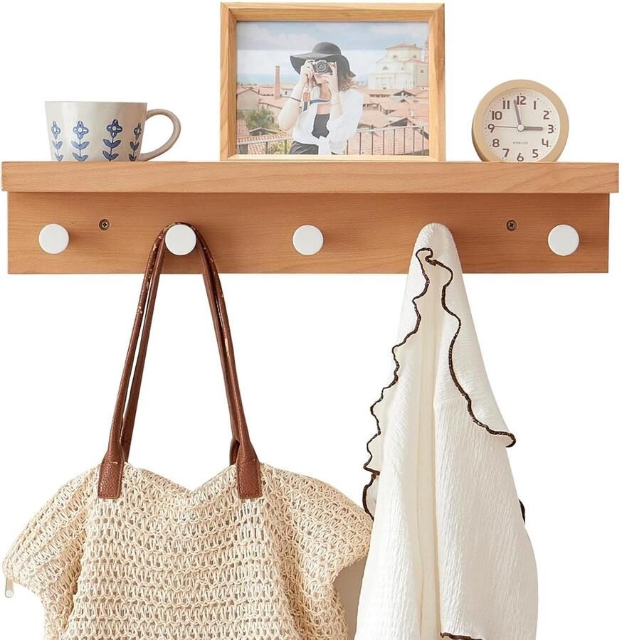 Massief Houten Kapstok Haken met Plank Wandmontage 1 stuk Hout 61 1 x 12 4 cm