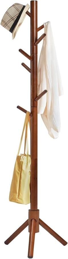 Massief houten kapstok in boomvorm 8 haken bruin ideaal voor jassen en hoeden