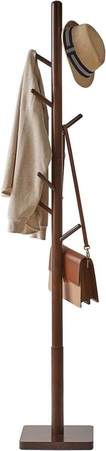 Massief houten kapstok met 8 haken en verstelbare hoogtes Ruime boomvormige kledingrek in bruin voor woonkamer Stijlvol en functioneel meubel met vierkante basis