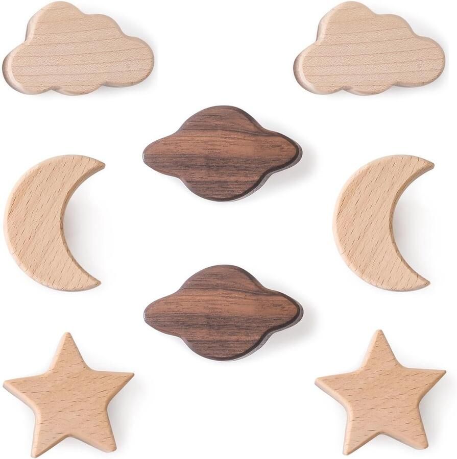 Massief houten kastknoppen voor kinderkamer 8 stuks Haken zonder boren Meubelknoppen met installatiemethoden