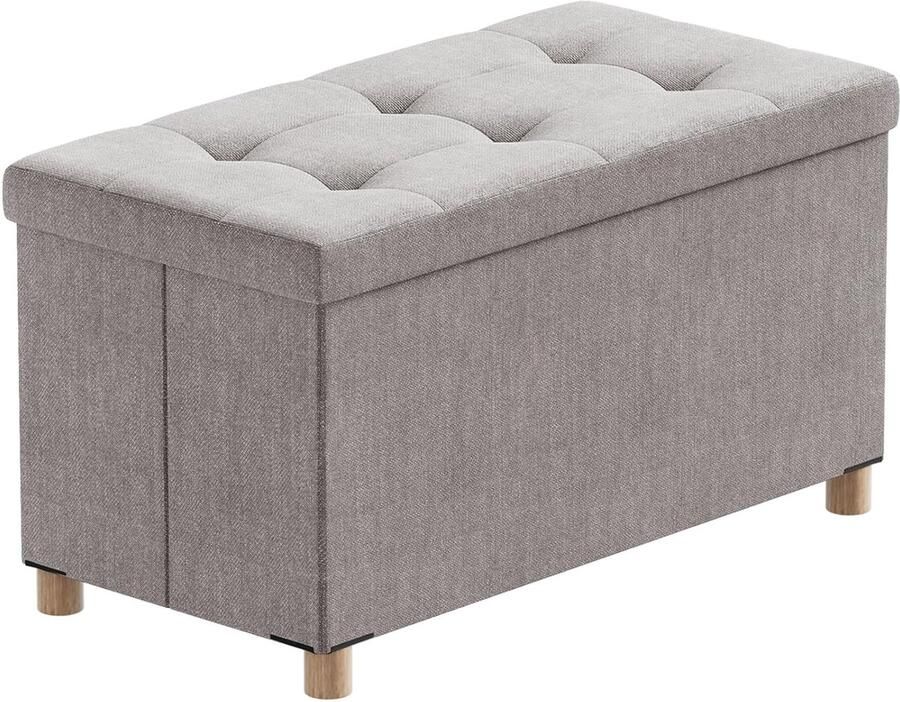 Massief houten kruk met opbergruimte robuust en veelzijdig 1 stuk linnenlook