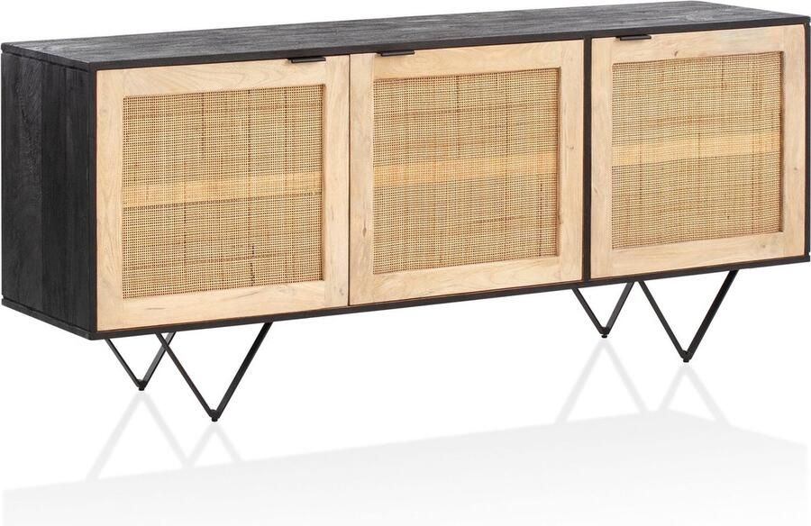 Rootz Living Rootz massief houten rotan dressoir ladekast opbergkast handgemaakt ruime opbergruimte modern design 175 cm x 75 cm x 45 cm
