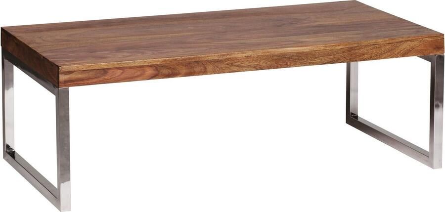 Rootz Living Rootz massief houten salontafel woonkamertafel houten tafel sheeshamhout elegante chromen poten unieke houtnerf rechthoekige vorm 120 cm x 40 cm x 60 cm