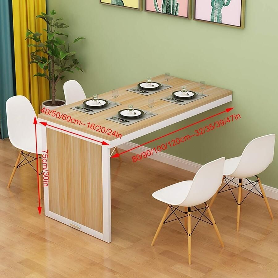 Massief houten wandmontage drop blad eettafel ruimtebesparend opvouwbaar ontwerp voor woonkamer of keuken maten