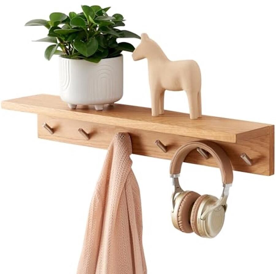 Massief Houten Zwevende Planken met Haken Wandplank voor Entree Slaapkamer en Woonkamer