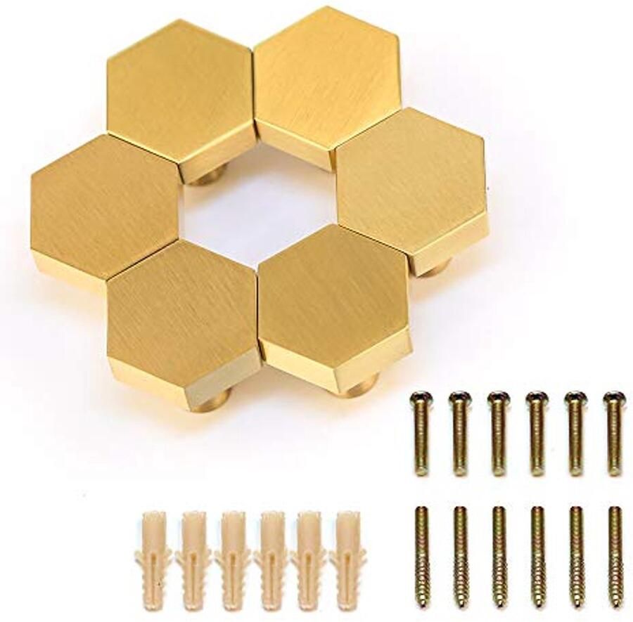 Massief Messing Gouden Deurknoppen voor Kast en Lade 6 Stuks