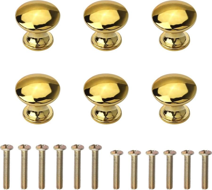 Massieve gouden kastknoppen 6 stuks ronde paddenstoelvormige trekgrepen voor kastladen