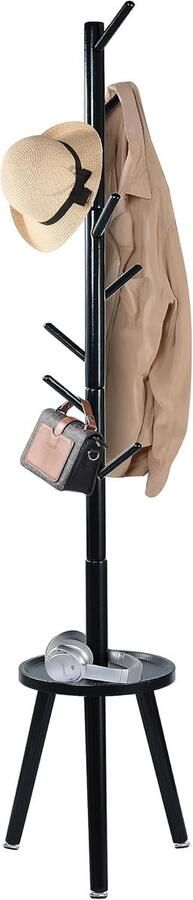 Massieve Houten Kapstok Jassenstandaard met Bijzettafel 1 stuk Zwart 182 cm