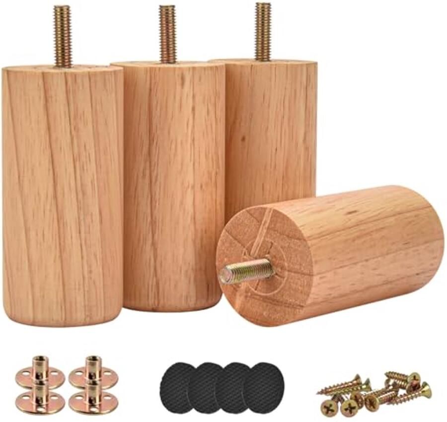 Massieve houten meubelpoten 4 inch Ronde poten voor meubels Ideaal voor banken kasten en bedden
