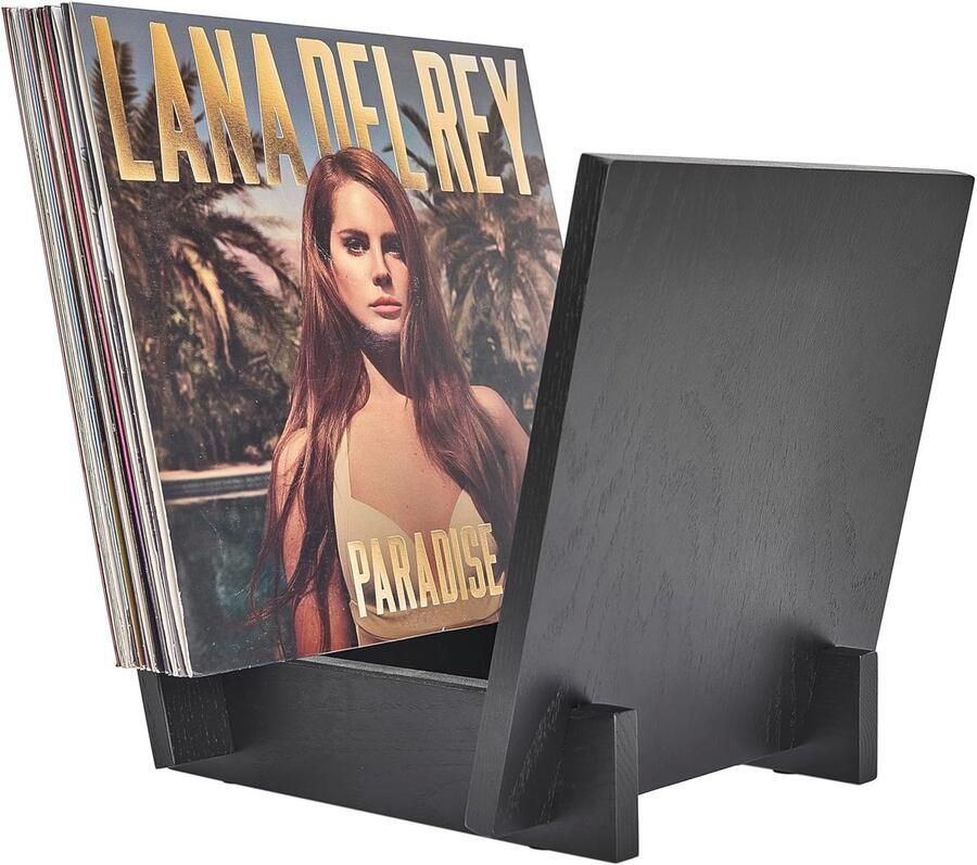 Massieve houten platenhouder Elegant design 1 stuk Zwart