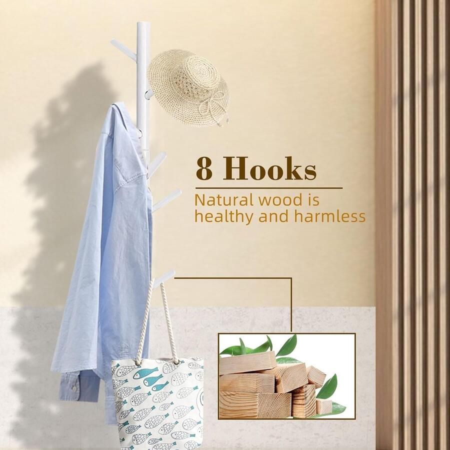 Massieve Houten Vrijstaande Kapstok 180 cm Hoog Wit 1 Stuk