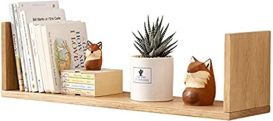 Massieve Houten Wandplank U-vormig 80cm voor Boeken en Decoratie