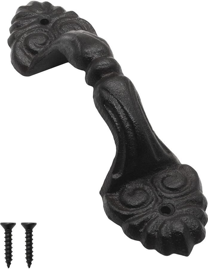 Massieve rustieke deurgreep antiek design 210 x 44 mm zwart ijzer