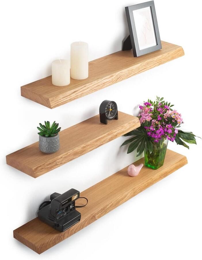 Massieve wandplank van eikenhout Handgemaakte houten plank 80 cm x 20 cm x 4 cm