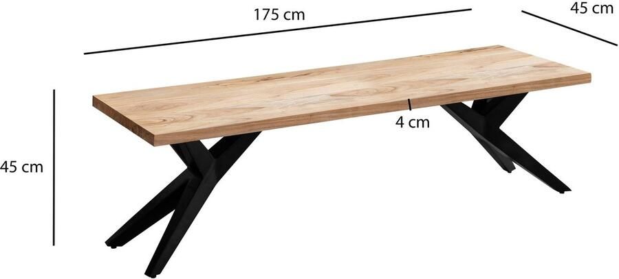 Massive Dining Bench Loft Style Handgemaakte zitplaatsen Uniek ontwerp 175 cm x 45 cm x 45 cm Beschermende lak 4 persoonscapaciteit