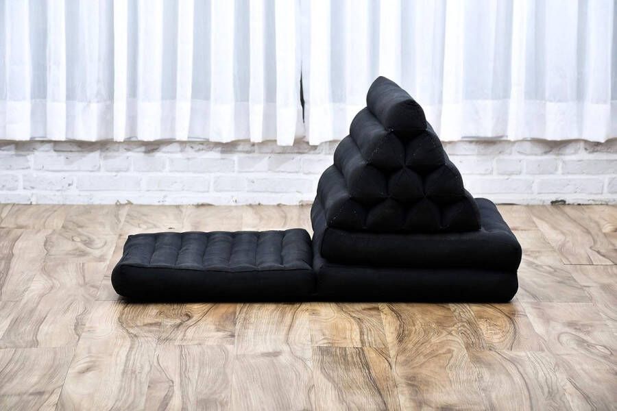 Mat met Driehoekig Kussen Comfortabel TV Kussen Opvouwbaar Matras met Kussen gemaakt van Eco-vriendelijk Kapok 170 x 53 cm zwart