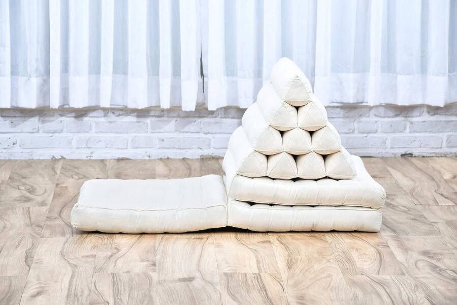 Mat met Driehoekig Kussen Comfortabel TV Kussen Opvouwbaar Matras met Kussen gemaakt van Eco-vriendelijk Kapok 170 x 53 cm natuur