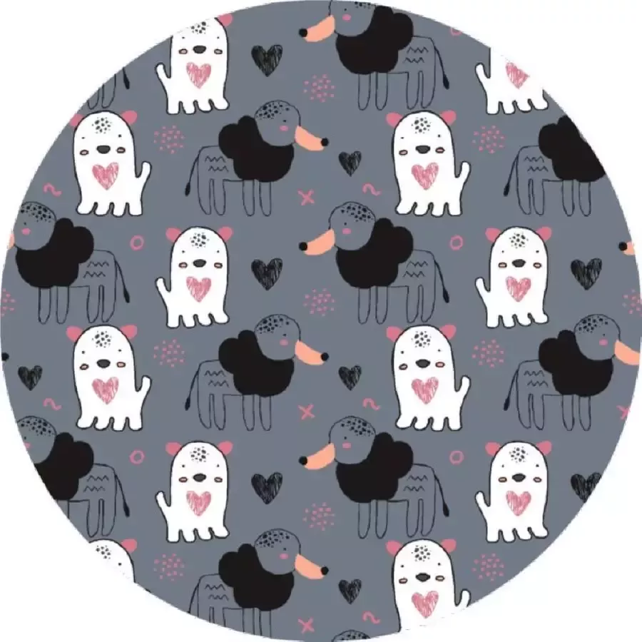 Mat Vloermat Vloerkleed Tapijt Kind Kinderkamer Dogs Heart Rond Wasbaar Antislip 150 x 150 cm