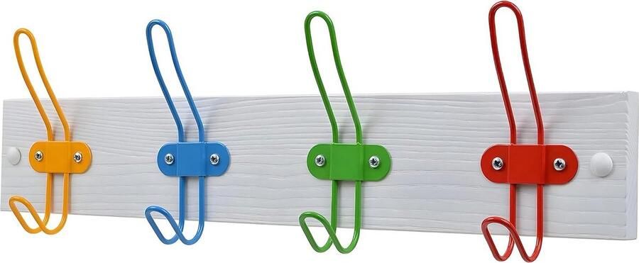 Mat witte kinderkapstok met 4 metalen haken 435x75 cm Gekleurde haken Houten wandkapstok hook coat rack wall mounted