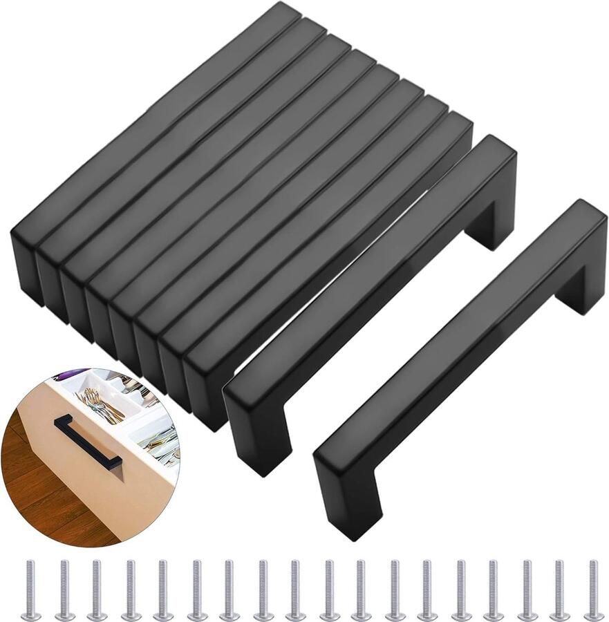Mat Zwarte Deurgrepen 128 mm Modern Design 10 Stuks Roestvrij Staal