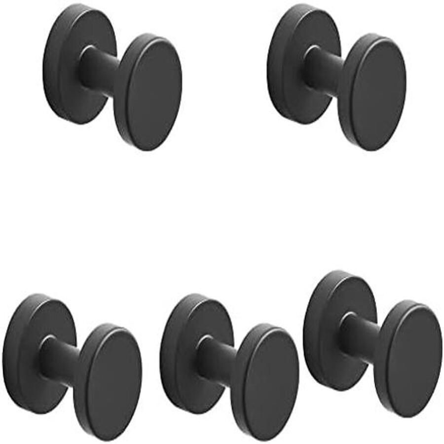 Mat Zwarte Handdoekhaken – 5 Stuks RVS Wandhaken – Zelfklevend – Voor Badkamer Keuken & Kasten